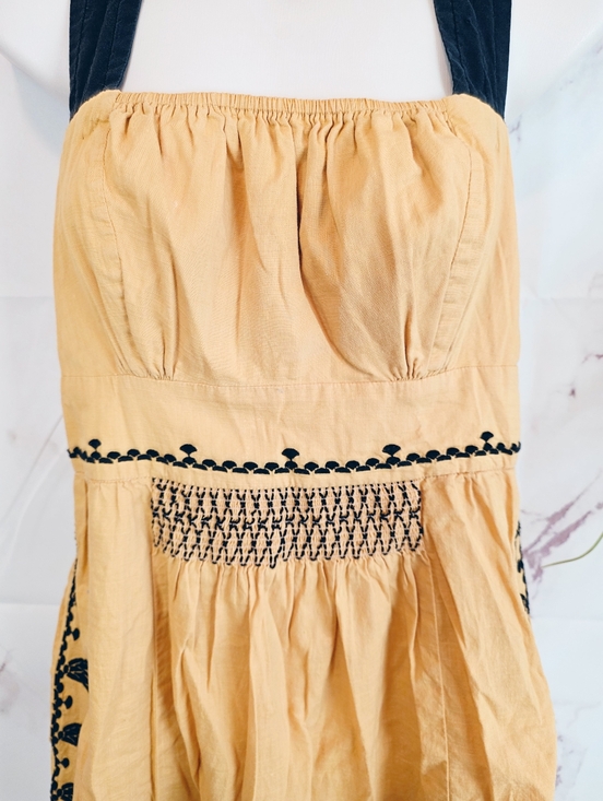 Anthropologie Floreat Y2K Floral Embroidered Dress Smocked Full Skirt Pockets - Picture 4 of 7